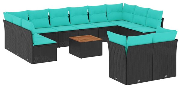 13 részes fekete polyrattan kerti ülőgarnitúra párnákkal