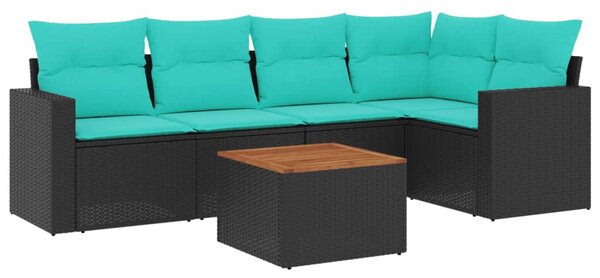 6 részes fekete polyrattan kerti ülőgarnitúra párnával