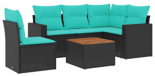 6 részes fekete polyrattan kerti ülőgarnitúra párnával