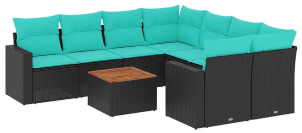 9 részes fekete polyrattan kerti ülőgarnitúra párnával