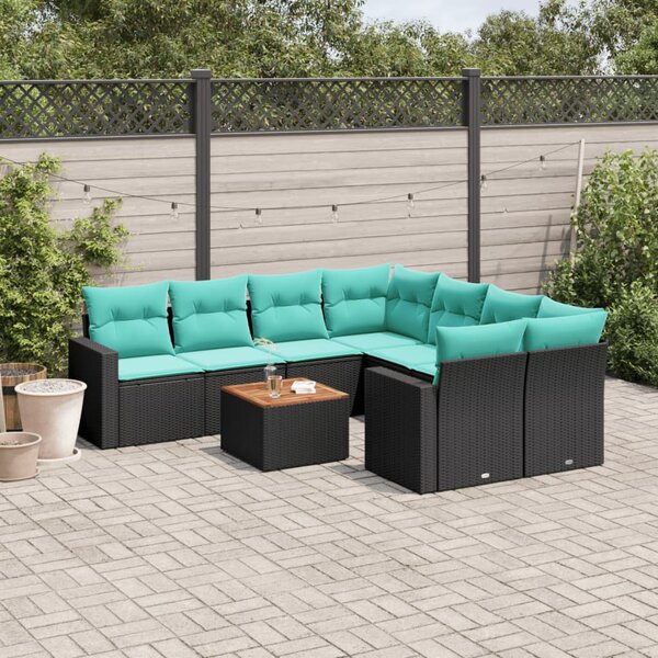9 részes fekete polyrattan kerti ülőgarnitúra párnával