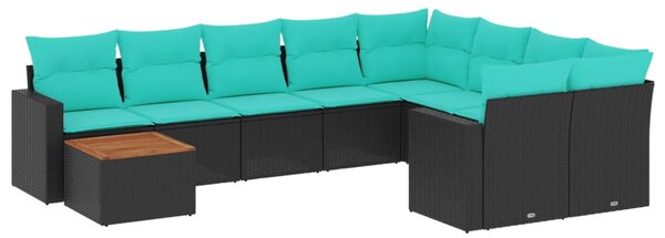 10 részes fekete polyrattan kerti ülőgarnitúra párnával