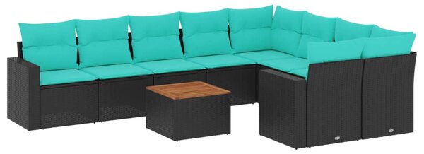 10 részes fekete polyrattan kerti ülőgarnitúra párnával
