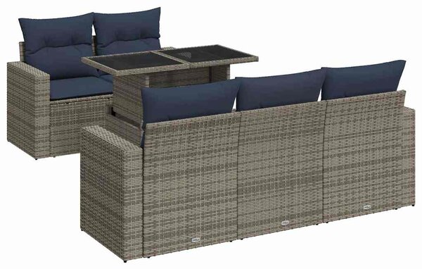 6 részes szürke polyrattan akácfa kerti ülőgarnitúra párnákkal