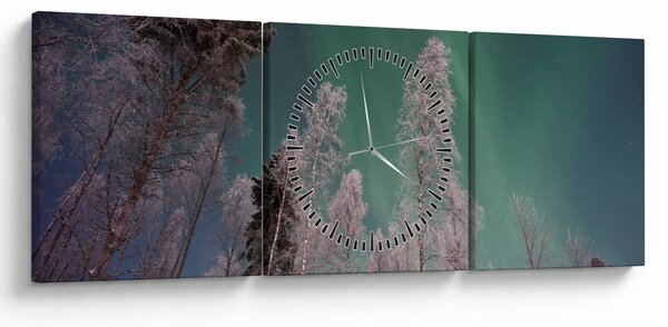 Az aurora borealis képe fagyos fák felett (órával) (90x30 cm)