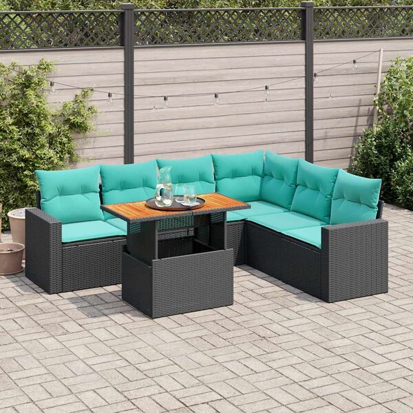 7 részes fekete polyrattan kerti ülőgarnitúra párnával