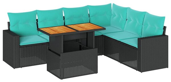 7 részes fekete polyrattan kerti ülőgarnitúra párnával