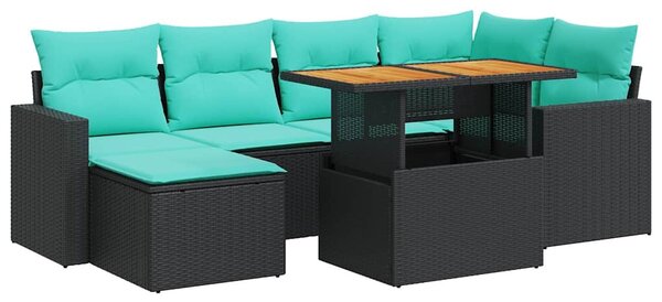 7 részes fekete polyrattan kerti ülőgarnitúra párnával