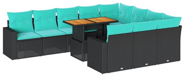 11 részes fekete polyrattan kerti ülőgarnitúra párnákkal