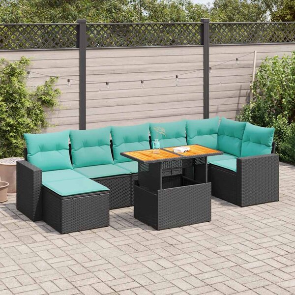 8 részes fekete polyrattan kerti ülőgarnitúra párnákkal