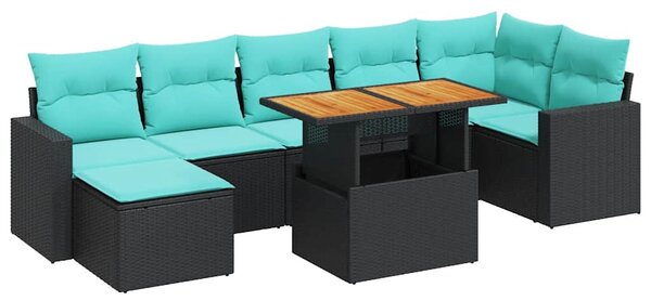 8 részes fekete polyrattan kerti ülőgarnitúra párnákkal