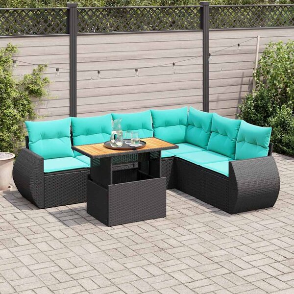7 részes fekete polyrattan kerti ülőgarnitúra párnával