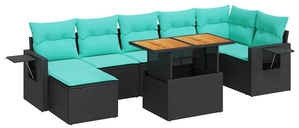 8 részes fekete polyrattan kerti ülőgarnitúra párnákkal