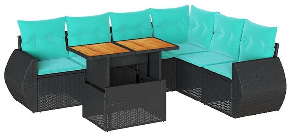 7 részes fekete polyrattan kerti ülőgarnitúra párnával