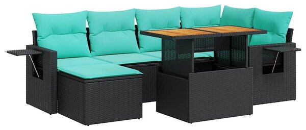 7 részes fekete polyrattan kerti ülőgarnitúra párnával