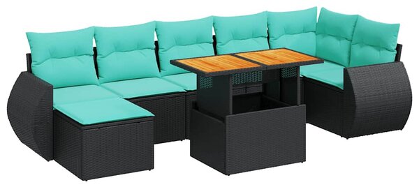 8 részes fekete polyrattan kerti ülőgarnitúra párnákkal
