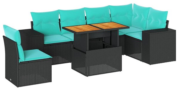 7 részes fekete polyrattan kerti ülőgarnitúra párnával