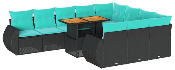 11 részes fekete polyrattan kerti ülőgarnitúra párnákkal