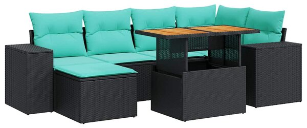 7 részes fekete polyrattan kerti ülőgarnitúra párnával