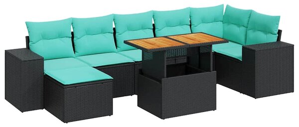8 részes fekete polyrattan kerti ülőgarnitúra párnákkal