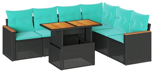 7 részes fekete polyrattan kerti ülőgarnitúra párnával