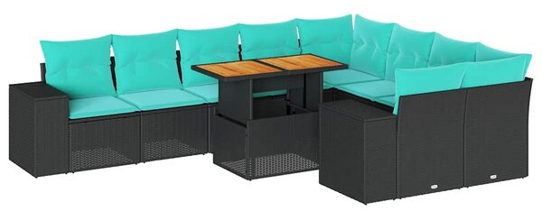 10 részes fekete polyrattan kerti ülőgarnitúra párnákkal