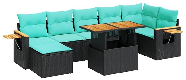 8 részes szürke polyrattan akácfa kerti ülőgarnitúra párnákkal