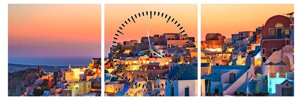 Kép - Santorini alkonyatkor (órával) (90x30 cm)