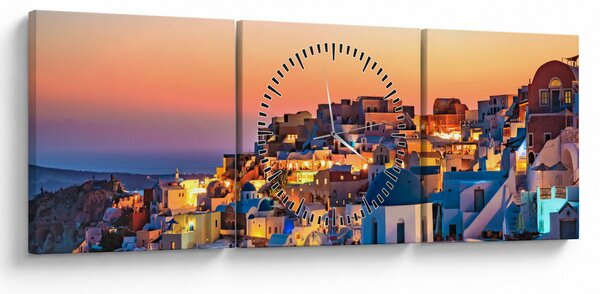 Kép - Santorini alkonyatkor (órával) (90x30 cm)