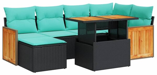 7 részes barna polyrattan akácfa kerti ülőgarnitúra párnákkal