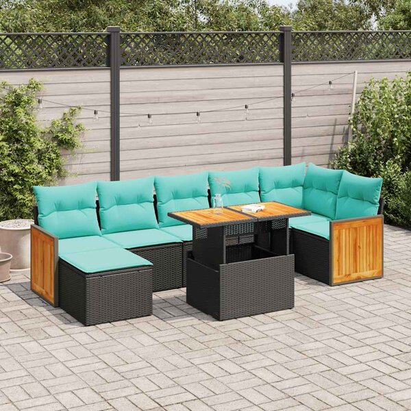 8 részes szürke polyrattan akácfa kerti ülőgarnitúra párnákkal