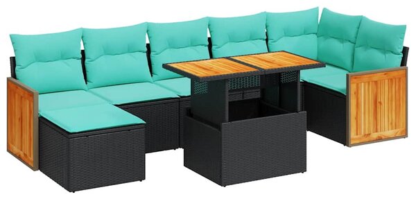 8 részes szürke polyrattan akácfa kerti ülőgarnitúra párnákkal