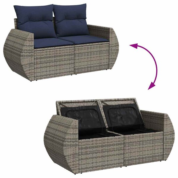 7 részes szürke polyrattan akácfa kerti ülőgarnitúra párnákkal