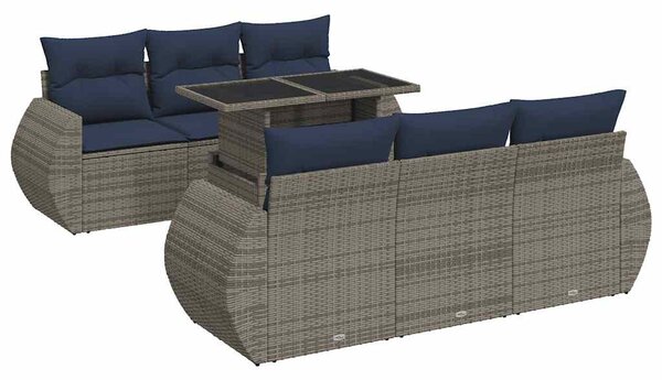 7 részes szürke polyrattan akácfa kerti ülőgarnitúra párnákkal