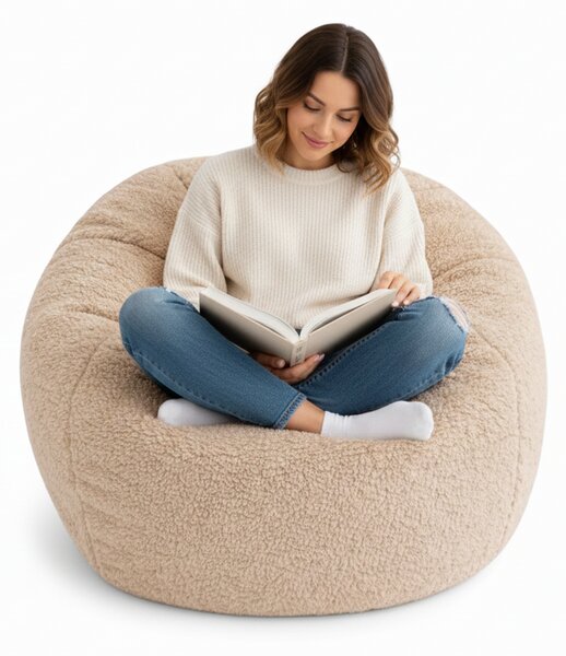 XL Teddy plüss babzsákfotel – mogyoró