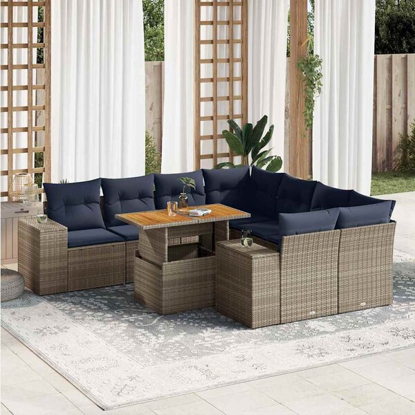 9 részes szürke polyrattan kerti ülőgarnitúra párnákkal