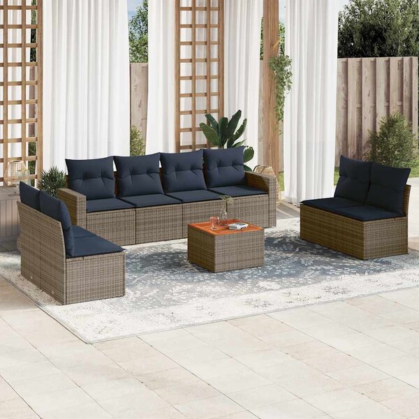 9 részes szürke polyrattan kerti ülőgarnitúra párnával