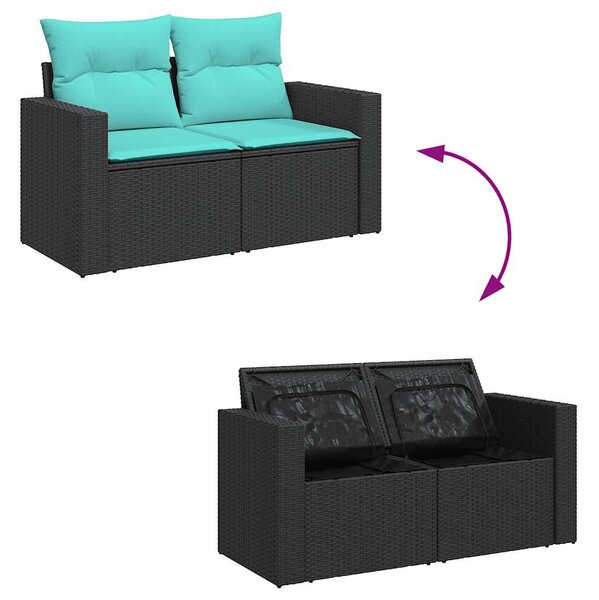 6 részes fekete polyrattan kerti ülőgarnitúra párnákkal