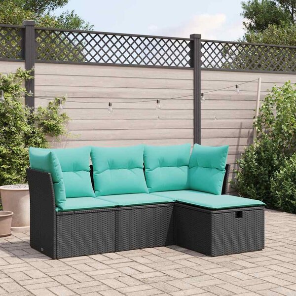 4 részes fekete polyrattan kerti ülőgarnitúra párnákkal