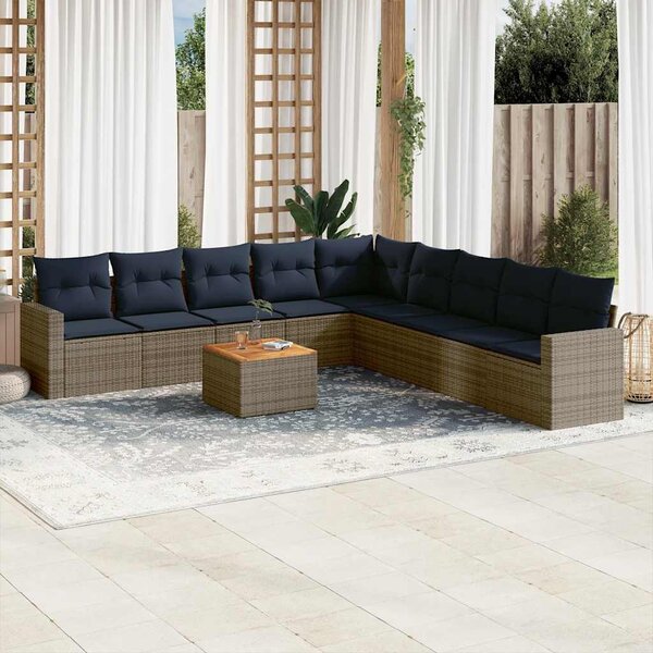 10 részes szürke polyrattan kerti ülőgarnitúra párnával