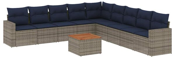 10 részes szürke polyrattan kerti ülőgarnitúra párnával