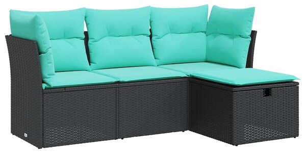4 részes fekete polyrattan kerti ülőgarnitúra párnákkal