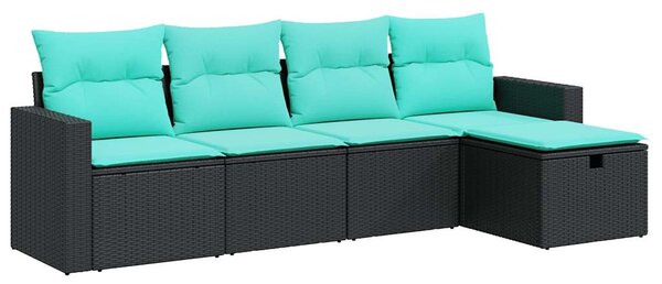 5 részes fekete polyrattan kerti kanapészett párnákkal