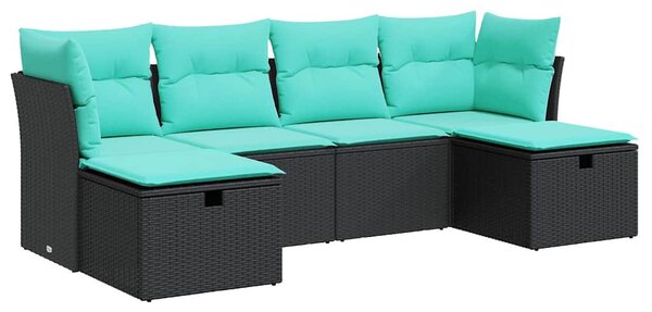 6 részes fekete polyrattan kerti ülőgarnitúra párnákkal