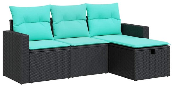 4 részes fekete polyrattan kerti ülőgarnitúra párnákkal