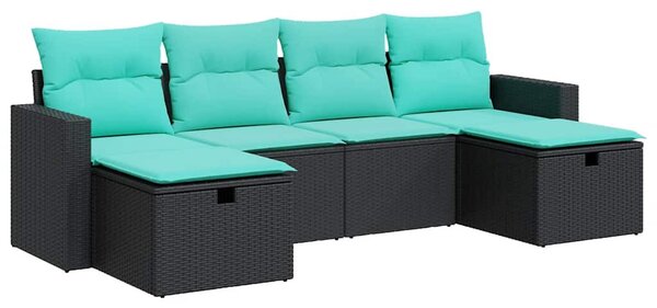 6 részes fekete polyrattan kerti ülőgarnitúra párnákkal