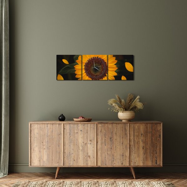 Kép - Napraforgók és a virágszirmok (órával) (90x30 cm)