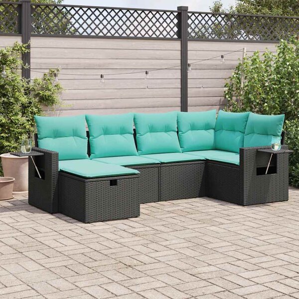 6 részes fekete polyrattan kerti ülőgarnitúra párnákkal