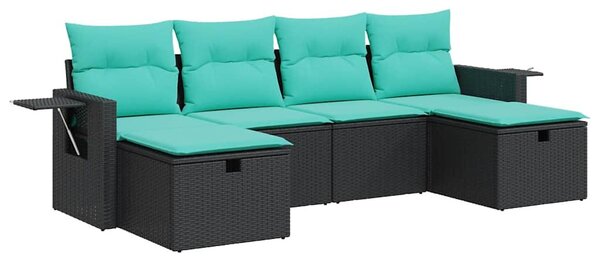 6 részes fekete polyrattan kerti ülőgarnitúra párnákkal