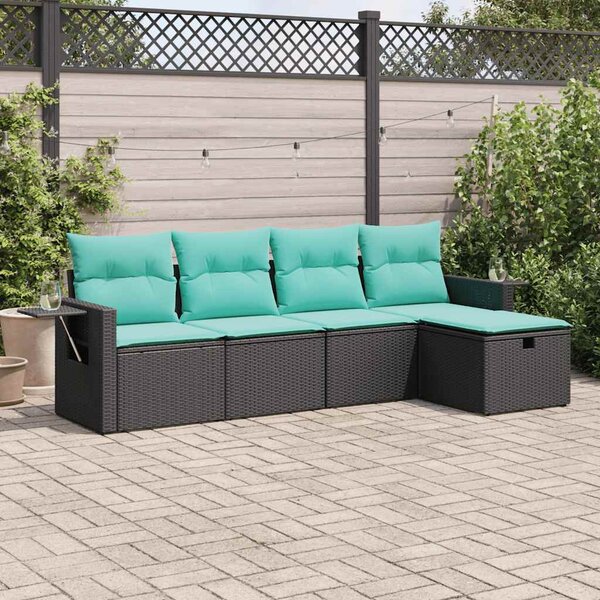 5 részes fekete polyrattan kerti kanapészett párnákkal